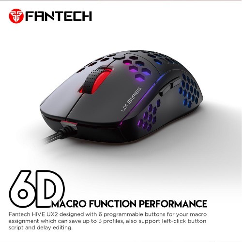 Fantech Hive UX2 6 Buttons 7 Mode USB RGB Gaming Mouse Black - Image 2