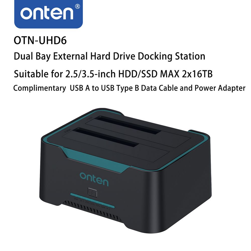 Onten Dual Bay External Hard Drive Docking Station for 2.5/3.5 inch HDD/SSD MAX 2x16TB - Image 2