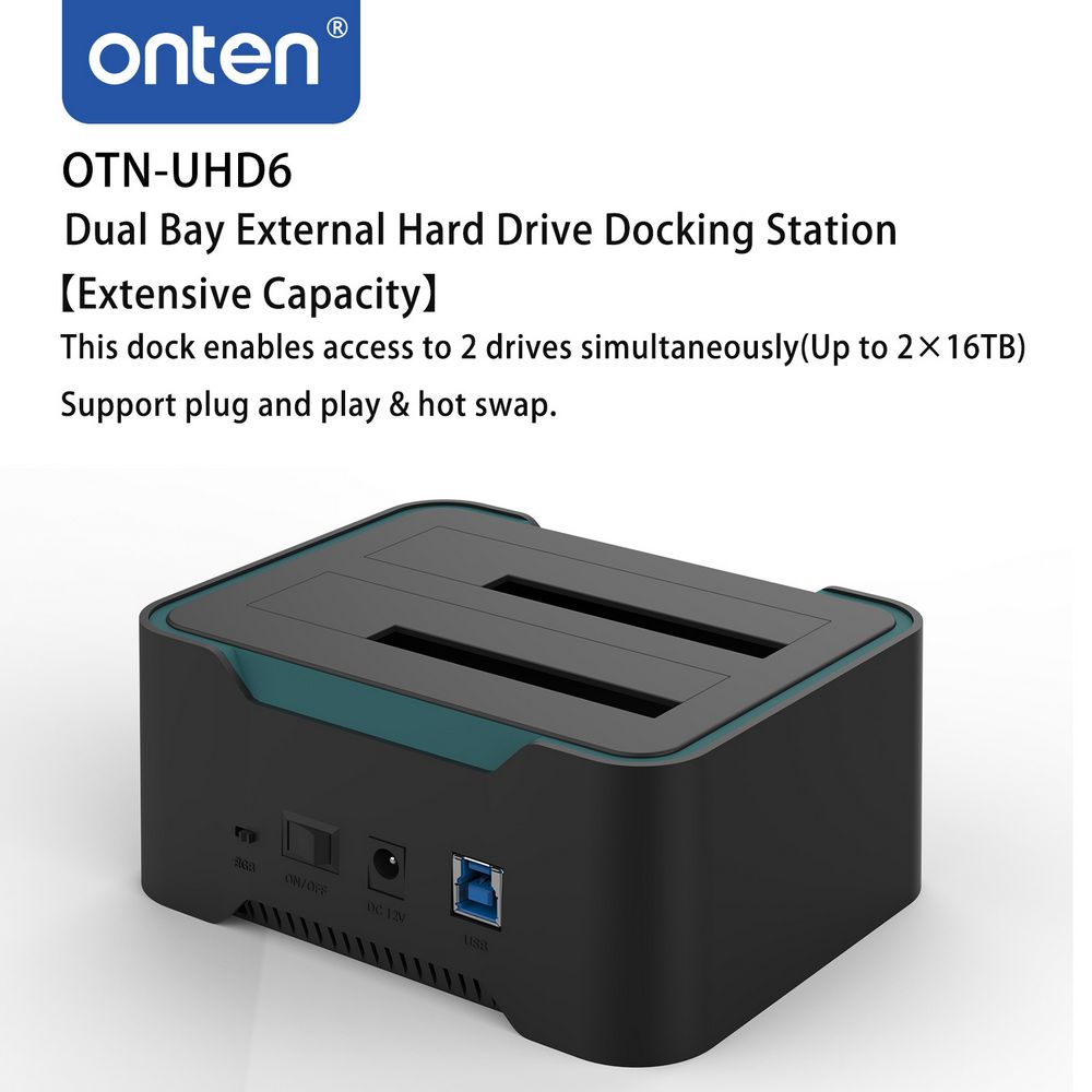 Onten Dual Bay External Hard Drive Docking Station for 2.5/3.5 inch HDD/SSD MAX 2x16TB - Image 3
